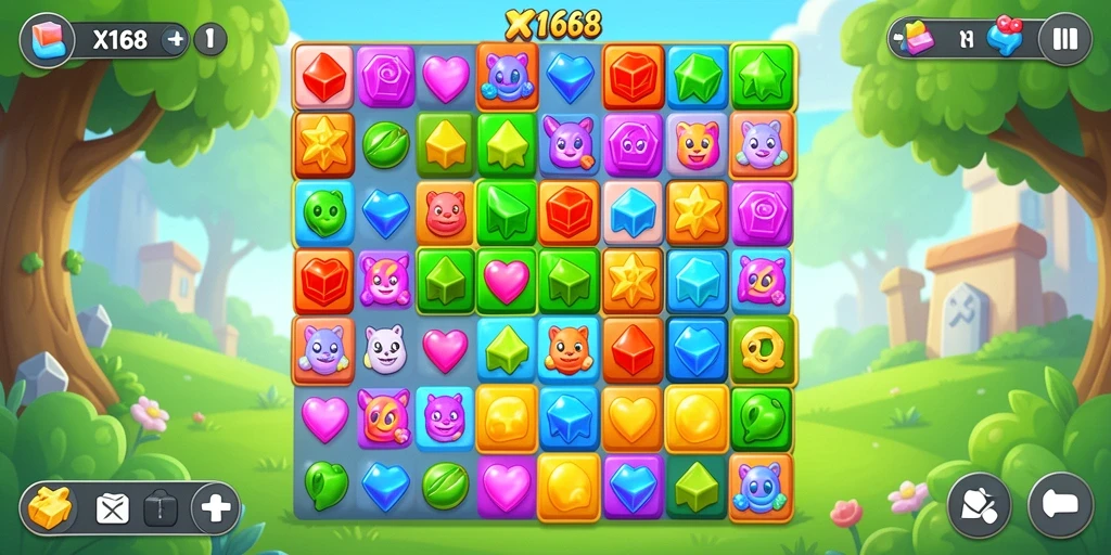 Tampilan antarmuka X168 dengan desain Puzzle Match-3 yang menarik.